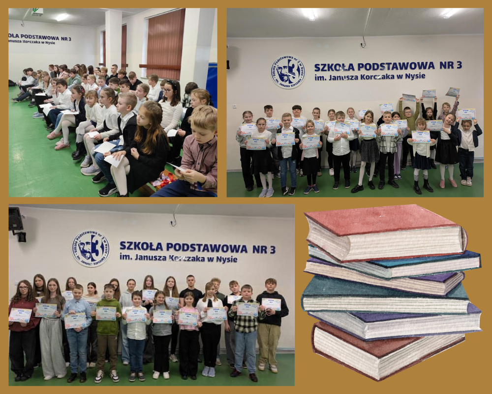Kolaż zdjęć ukazujący uczniów biorących udział w Konkursie Pięknego Czytania.