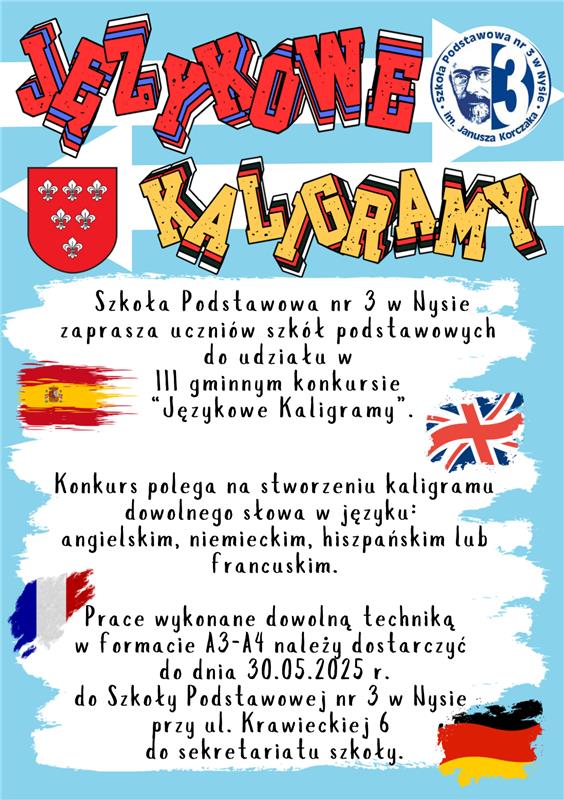 Plakat informujący o konkursie "Językowe Kaligramy".