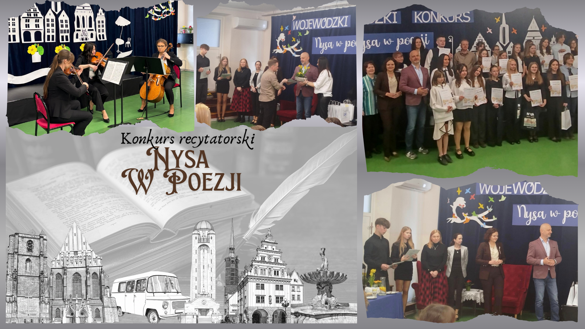 Kolaż zdjęć przedstawiający Konkurs Recytatorski „Nysa w poezji”.
