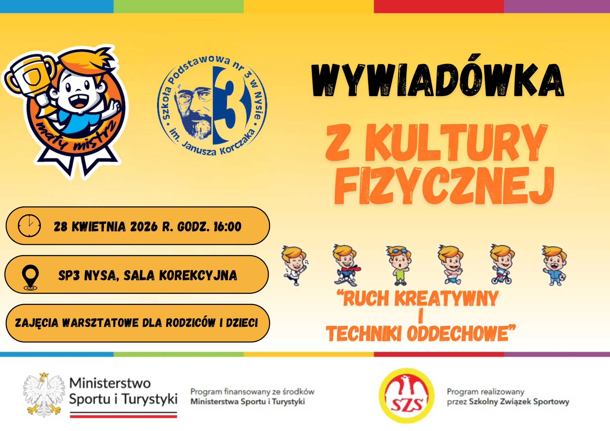 Plakat informujący o wywiadówce z kultury fizycznej.